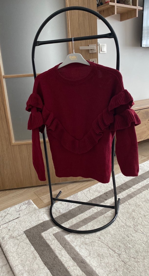 Bordo Fırfırlı  Triko Kazak - Görsel 3