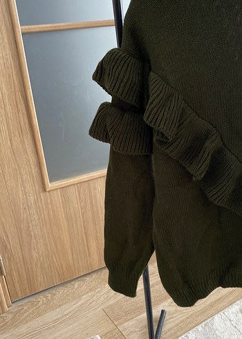 Haki  Fırfırlı Kadın Triko Kazak - Görsel 2