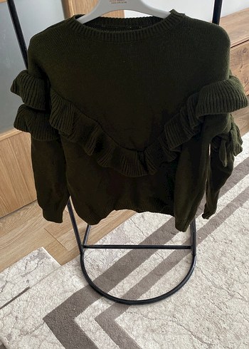 Haki  Fırfırlı Kadın Triko Kazak - Görsel 3
