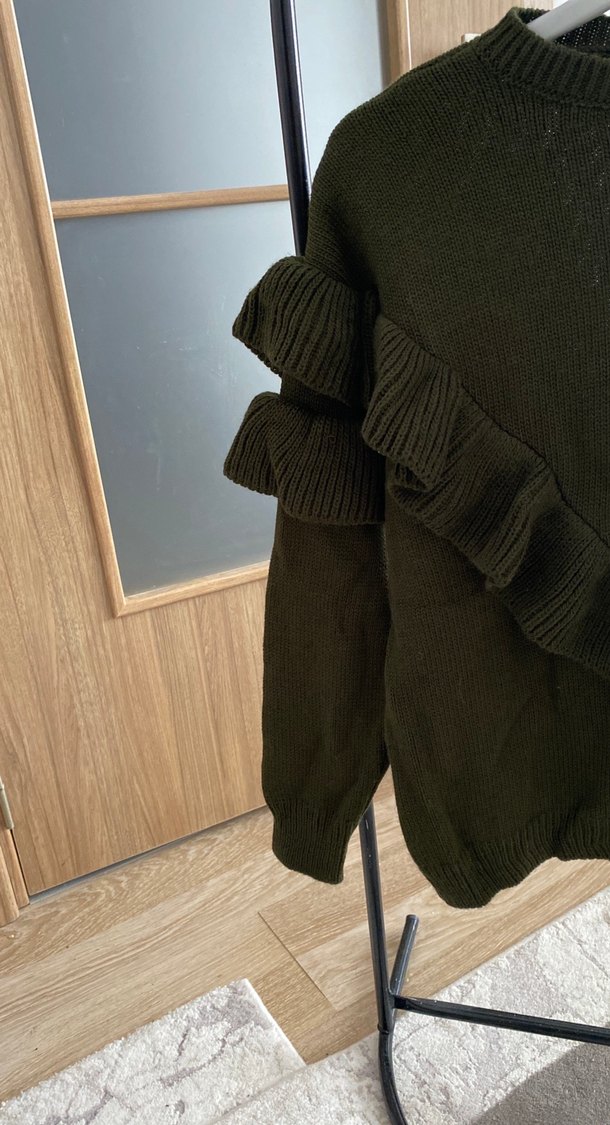 Haki  Fırfırlı Kadın Triko Kazak - Görsel 2