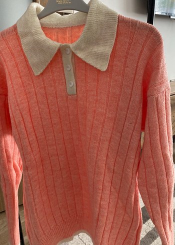 Pembe Yakalı Örgü Kadın Kazak - Görsel 2