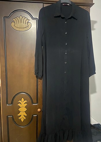 Düğmeli Siyah Uzun Kadın Elbise