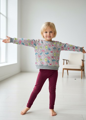 Diğer Kız Çocuk Gri Baskılı Sweatshirt Velcro Detaylı