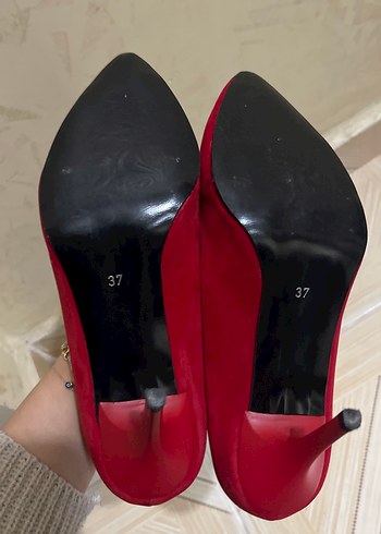 Klasik Kırmızı Süet Stiletto Topuklu Ayakkabı - Görsel 5