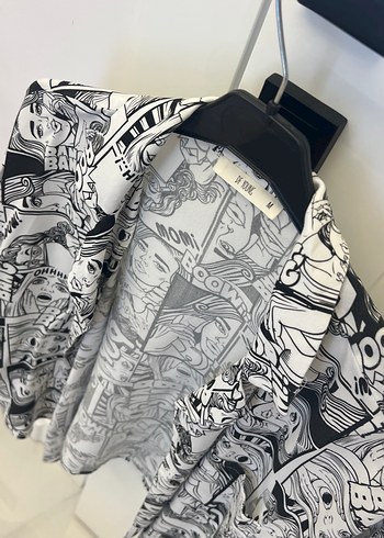 Gri Baskılı Kısa Kollu Mini Gömlek - Görsel 2