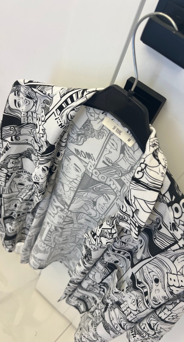 Gri Baskılı Kısa Kollu Mini Gömlek - Görsel 2