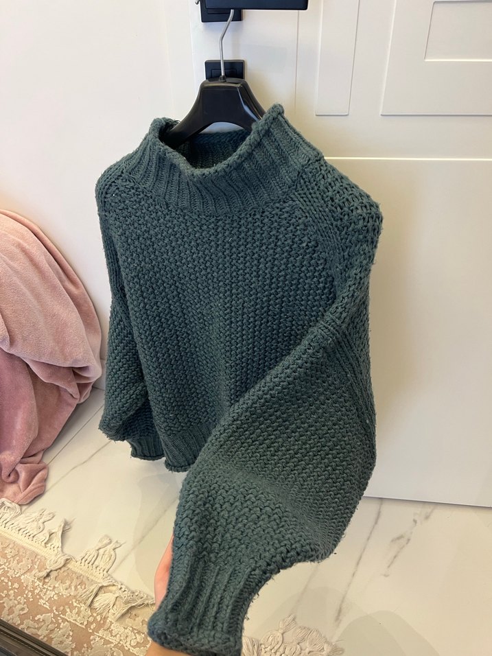 H&M yeşil renkte Örgü Boğazlı Kadın Kazak - Görsel 2