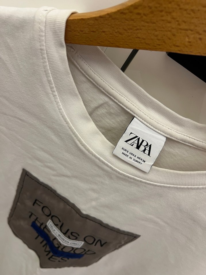 ZARA Beyaz Erkek T-shirt, Kısa Kollu, Baskılı, Pamuk - Görsel 2