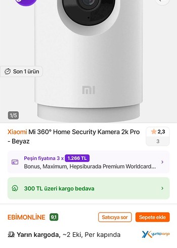 Xiaomi Mi 360° Home Security Kamera 2K Pro Beyaz