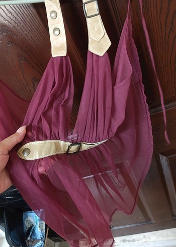 s Beden Bordo tül kumas Kemerli Bohem Bluz