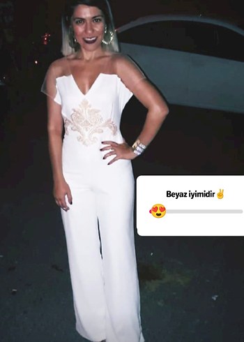 Tül Detaylı işlemeli Beyaz Uzun Tulum