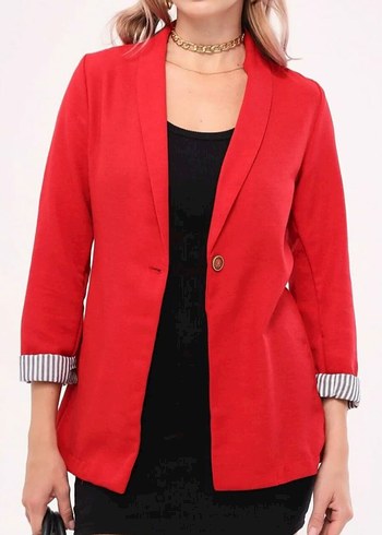 Düğmeli Kırmızı Kadın Blazer Ceket