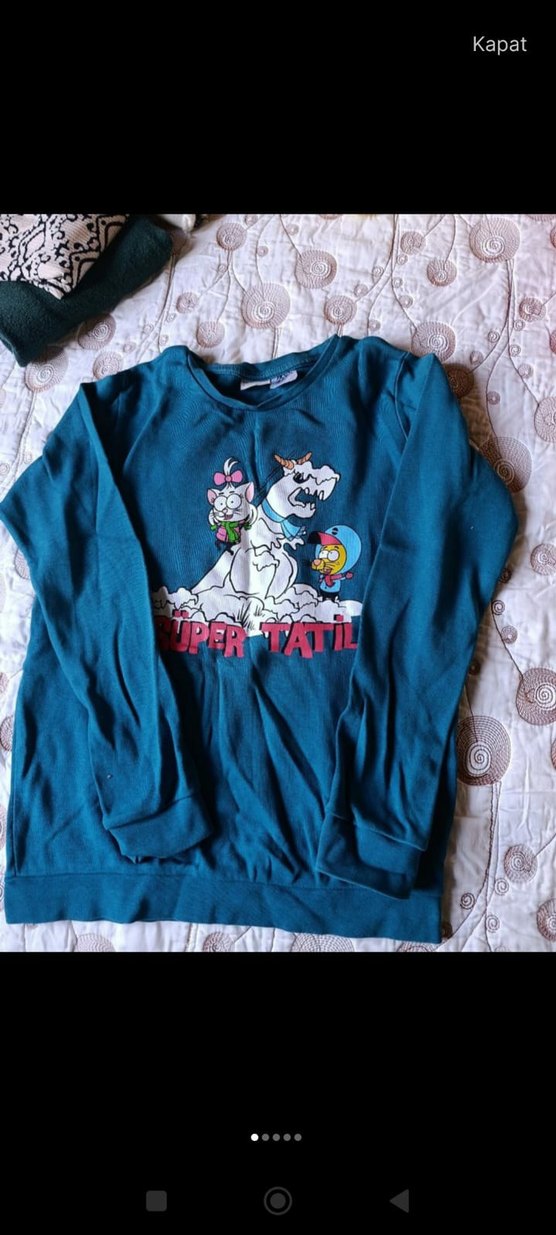 Kız Çocuk Mavi Uzun Kollu Baskılı Sweatshirt - Görsel 3