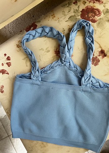 Örgü Askılı Mavi Mini Bralet