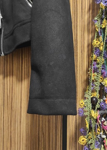 Siyah Deri Kemerli Biker Ceket - Görsel 4