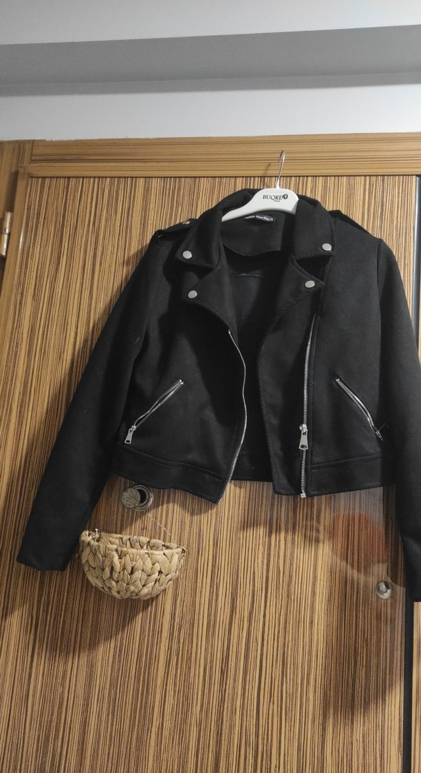 Siyah Deri Kemerli Biker Ceket - Görsel 5