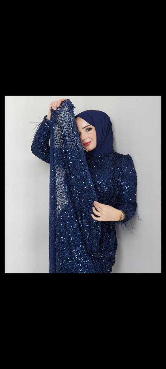 Lacivert Parlak Uzun Kollu Abiye Elbise - Görsel 2