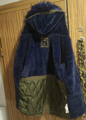 Kürk Detaylı Mavi Midi Kadın Kış Ceketi - Görsel 4