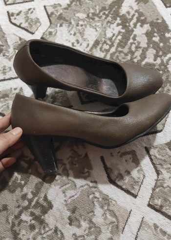 Kahverengi Deri Stiletto Topuklu Kadın Ayakkabı - Görsel 4