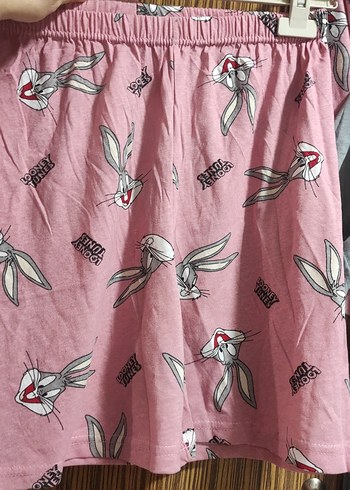 Gri Bugs Bunny Baskılı Mini Pijama Takımı anne kız - Görsel 8