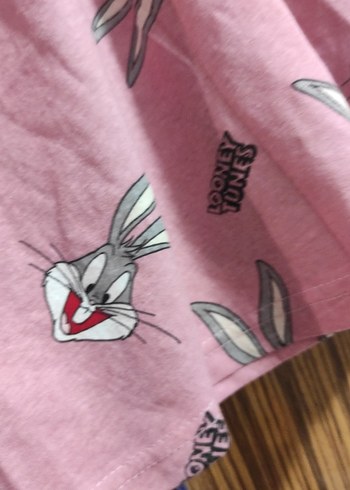 Gri Bugs Bunny Baskılı Mini Pijama Takımı anne kız - Görsel 9