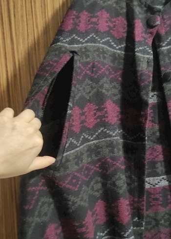 Mor Bağlama Desenli Uzun Salaş panço - Görsel 2