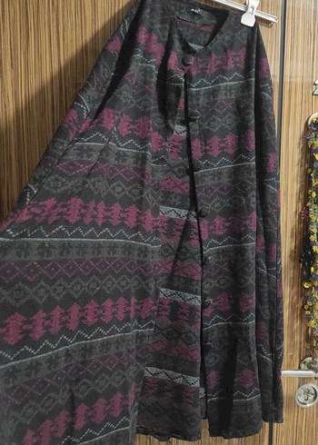 Mor Bağlama Desenli Uzun Salaş panço - Görsel 3