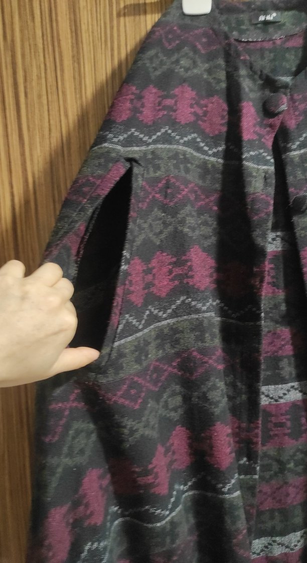 Mor Bağlama Desenli Uzun Salaş panço - Görsel 2