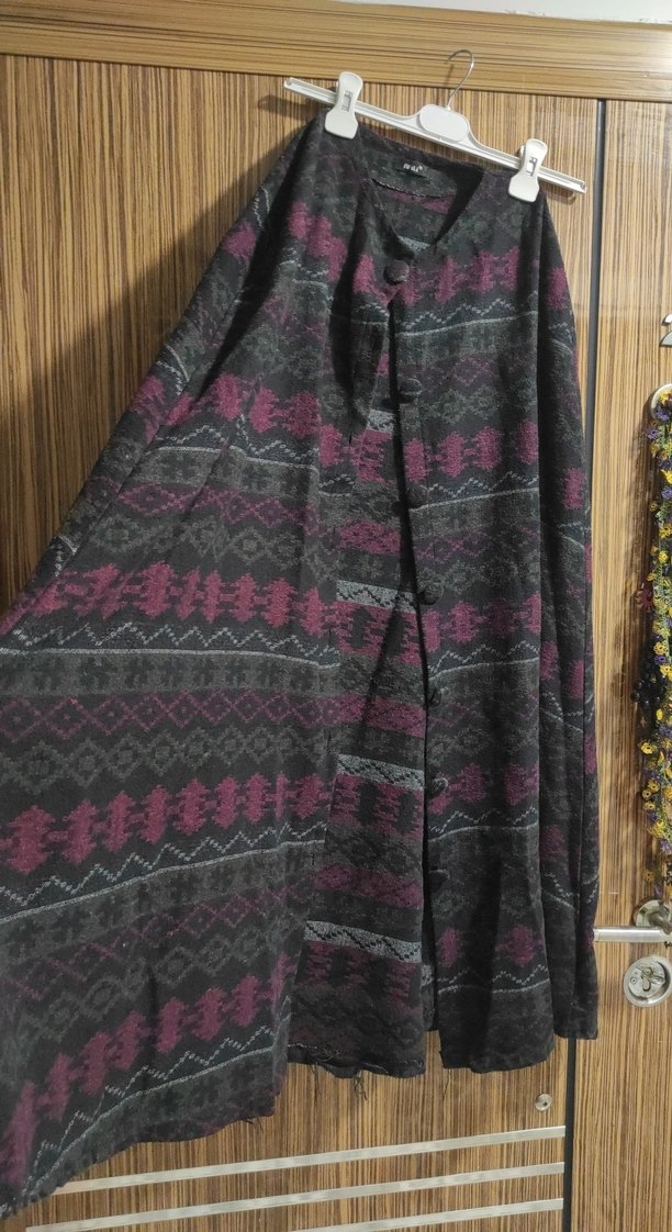 Mor Bağlama Desenli Uzun Salaş panço - Görsel 3