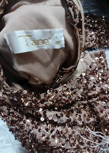 Kahverengi Payetli Uzun Bohem Kadın Abiye Elbise - Görsel 5