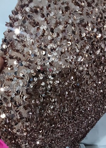 Kahverengi Payetli Uzun Bohem Kadın Abiye Elbise - Görsel 4