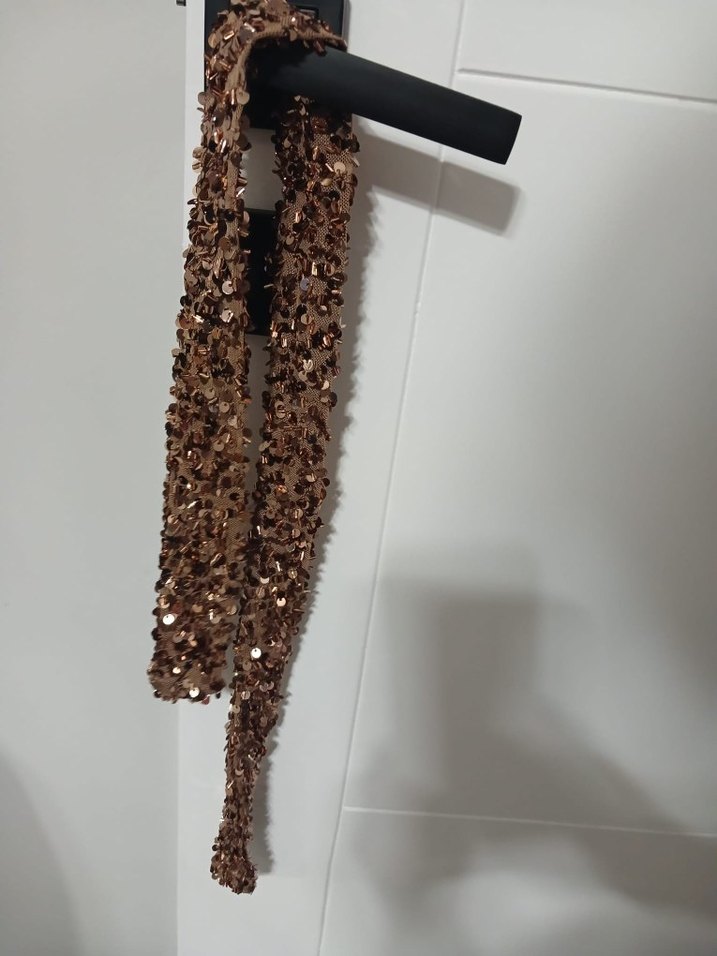 Kahverengi Payetli Uzun Bohem Kadın Abiye Elbise - Görsel 2