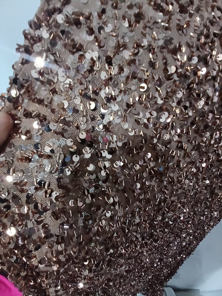 Kahverengi Payetli Uzun Bohem Kadın Abiye Elbise - Görsel 4