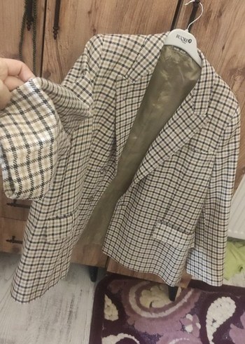 Düğmeli Ekose Desenli Kadın Blazer Ceket - Görsel 5