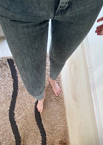 34 Beden Gri Slim Mom Jean Pantolon