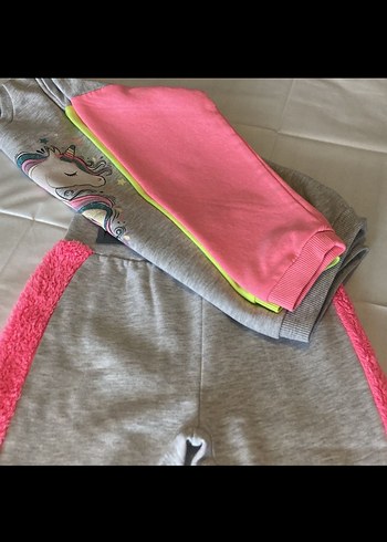 8 Yaş Beden Kız Çocuk Gri Unicorn Baskılı Sweatshirt