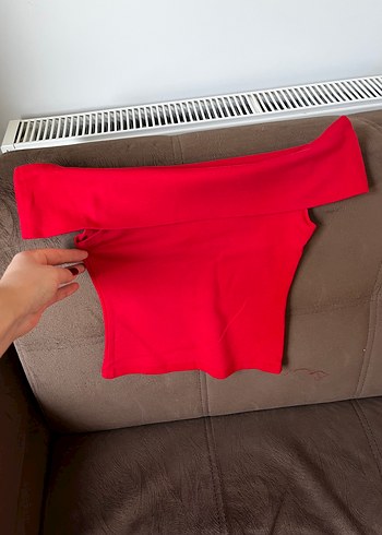 xs Beden Kadın Kırmızı Straplez Crop Top