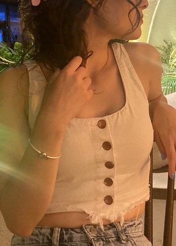 Düğmeli Beyaz Kadın Crop Top