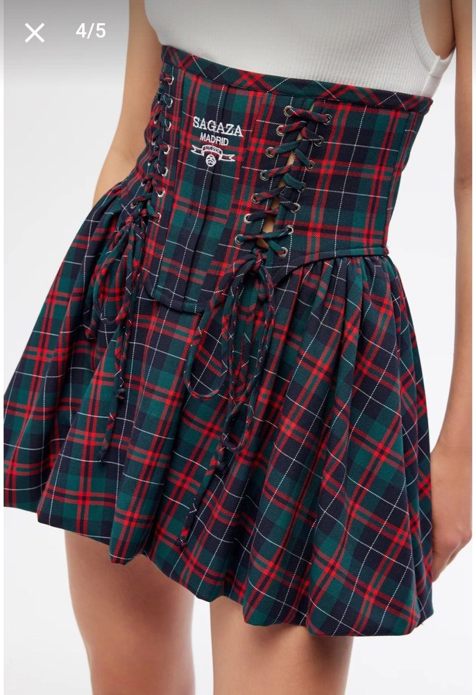 Bordo Ekose Düğmeli Strappy Büstiyer Elbise - Görsel 4