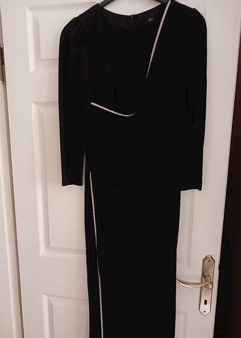 Kadın Siyah Uzun  taşlı abiye - Görsel 2