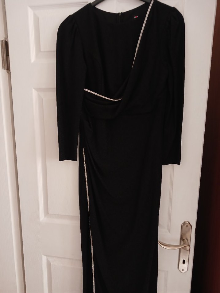 Kadın Siyah Uzun  taşlı abiye - Görsel 2