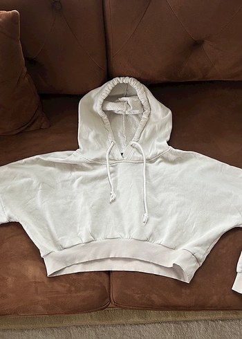 Kadın krem Kapüşonlu Crop Sweatshirt