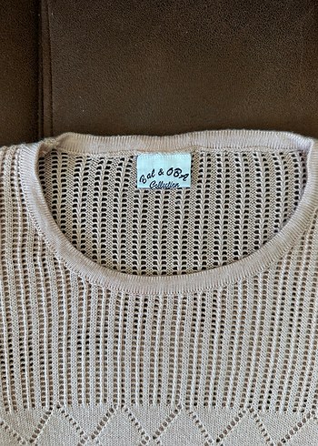 Bej Kısa Kollu Triko Kadın Kazak - Görsel 2