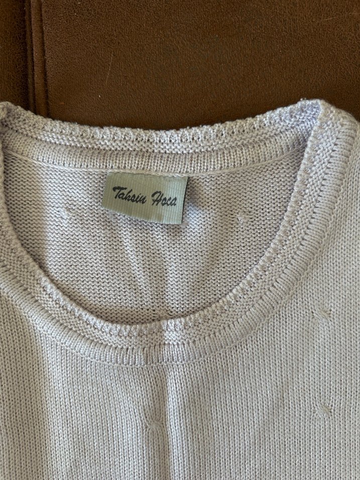 Kadın Gri Kolsuz Keten Süveter - Görsel 2