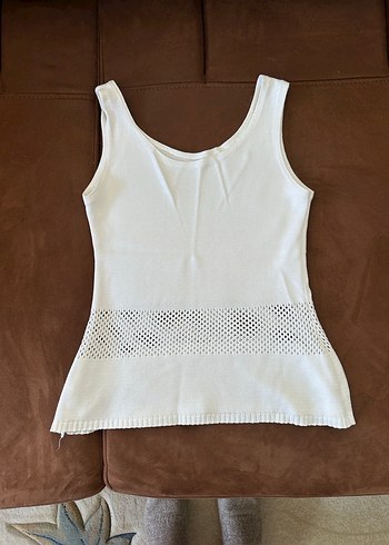 Beyaz Örgü Kolsuz Kadın Yelek Takım - Görsel 2