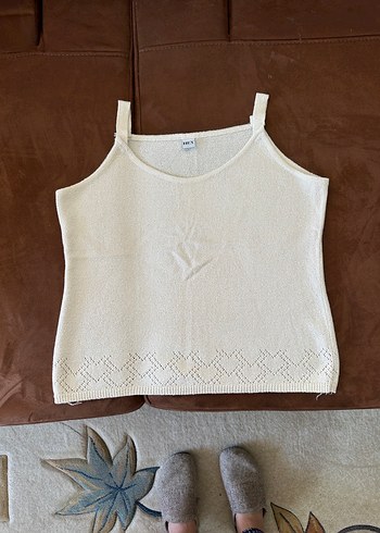 Beyaz Örgü Mini Askılı Bluz ve Hırka Takım - Görsel 2