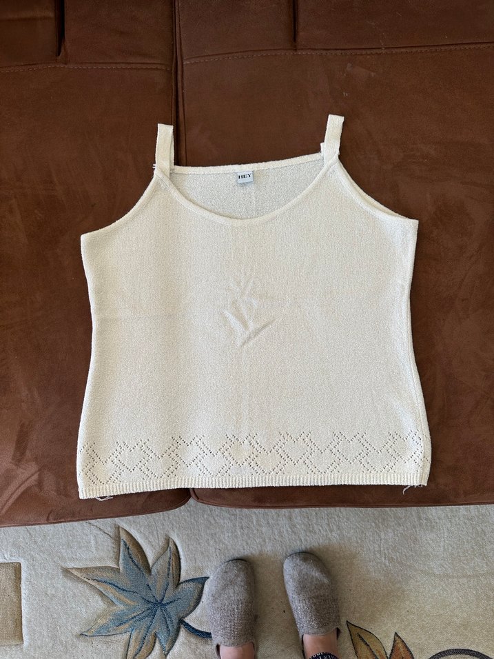 Beyaz Örgü Mini Askılı Bluz ve Hırka Takım - Görsel 2