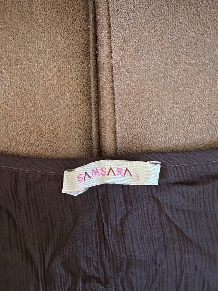 Boncuk İşlemeli V Yaka Kahverengi şifon Bluz Vintage - Görsel 2