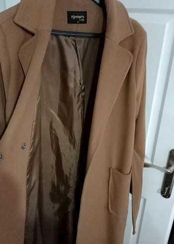 Bej Düğmeli Uzun Kadın Kaban - Görsel 4