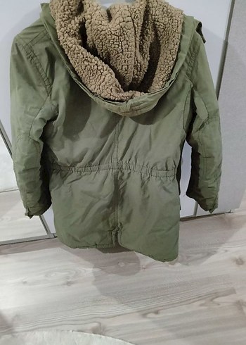 Kadın Gri Yeşil Peluş Astarlı Midi kaban - Görsel 2